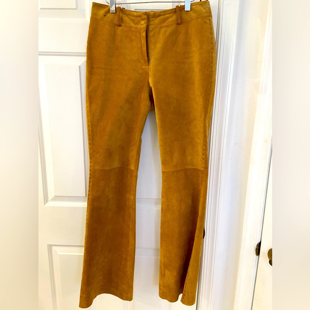 Suede/leather - mustard color pants, fully lined ,straight leg,great buy